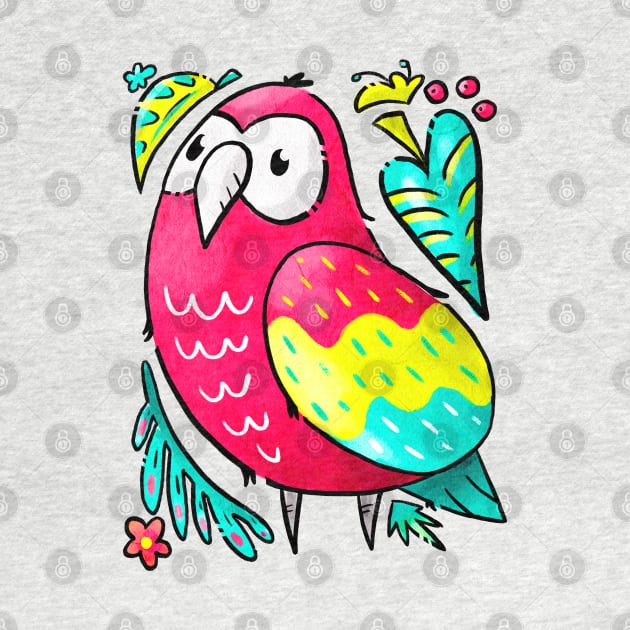 Scarlet Macaw Parrot Kawaii Chibi by narwhalwall